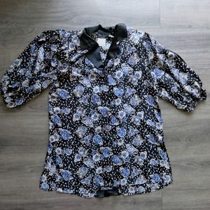 Vintage 80s Diane Freis Georgette Floral Polyester Button Down Tunic Size S/M